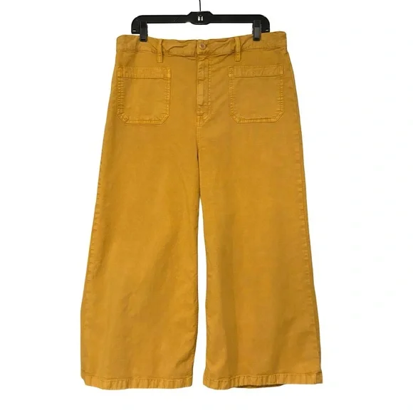 Point Sur J. Crew Wide Leg Cropped Pants Washed Mustard Yellow, Sz 32 - Picture 4 of 14